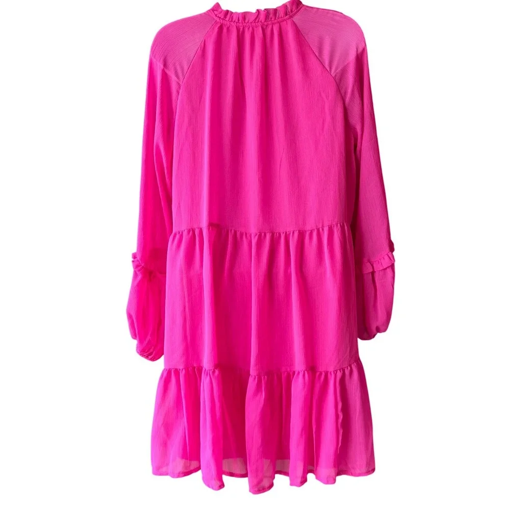 Vince Camuto‎ Pink Tiered Ruffle Dress Long Sleeve Shift Women's Size Small